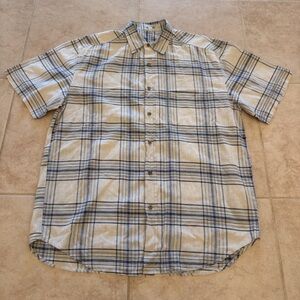 Guess Men's Casual Beige and Navy Plaid Shirt